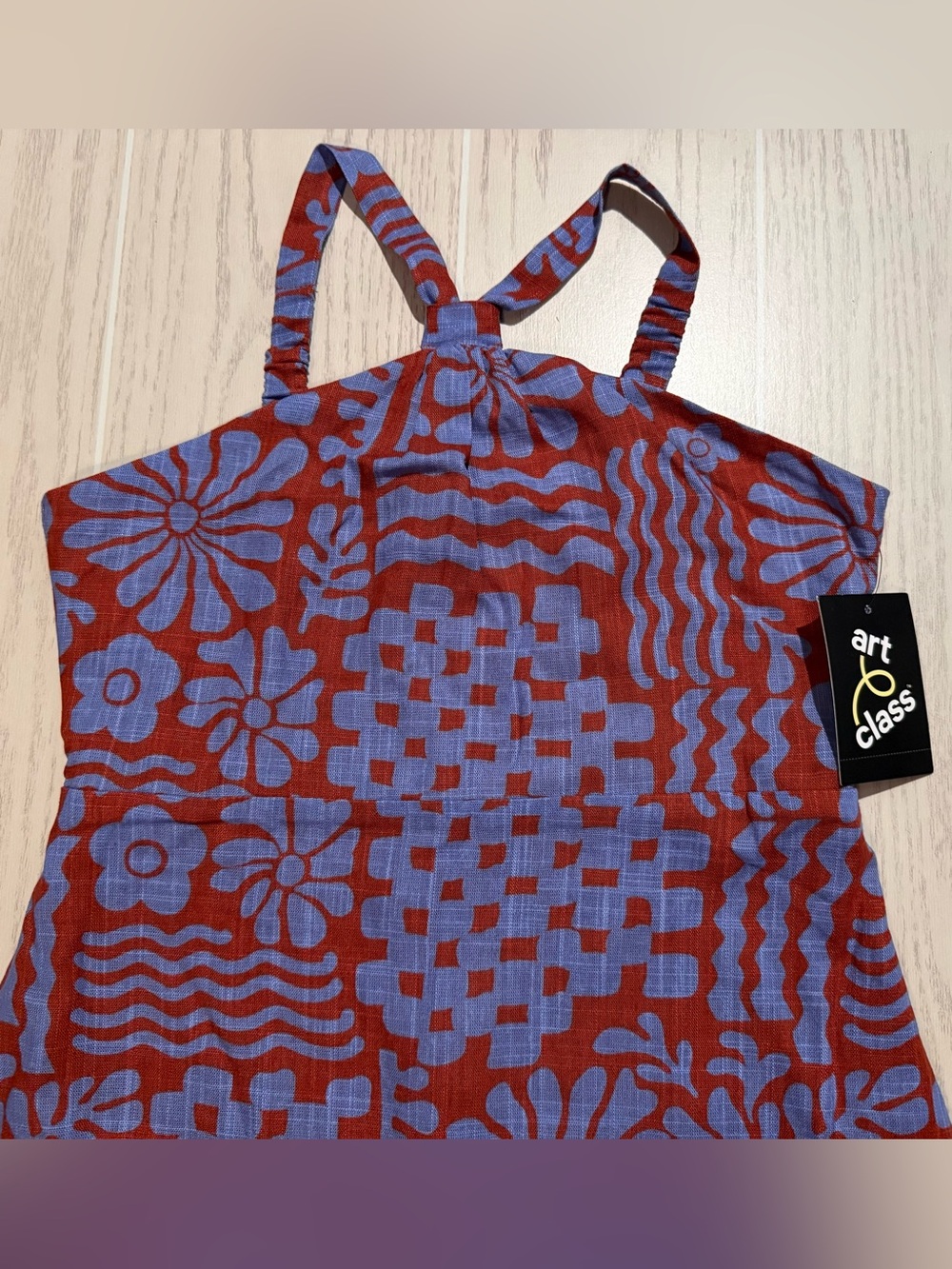 art class Girls L 10/12 Red Orange Blue Floral Halter Dress NWT - Picture 3 of 12